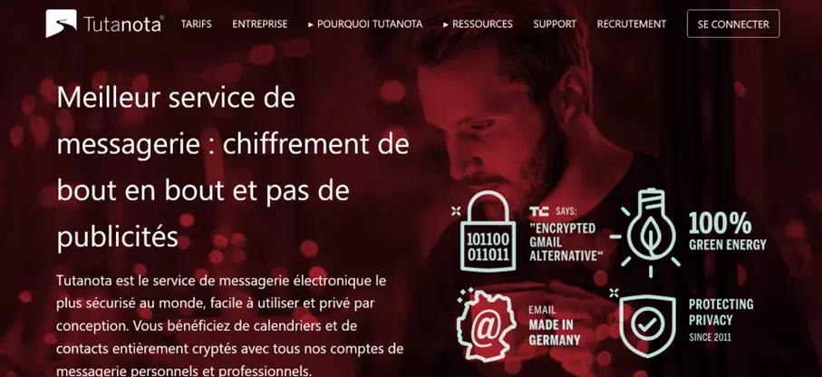 Capture d’écran de la page d’accueil de Tutanota Image: Capture d’écran de la page d’accueil de Tutanota