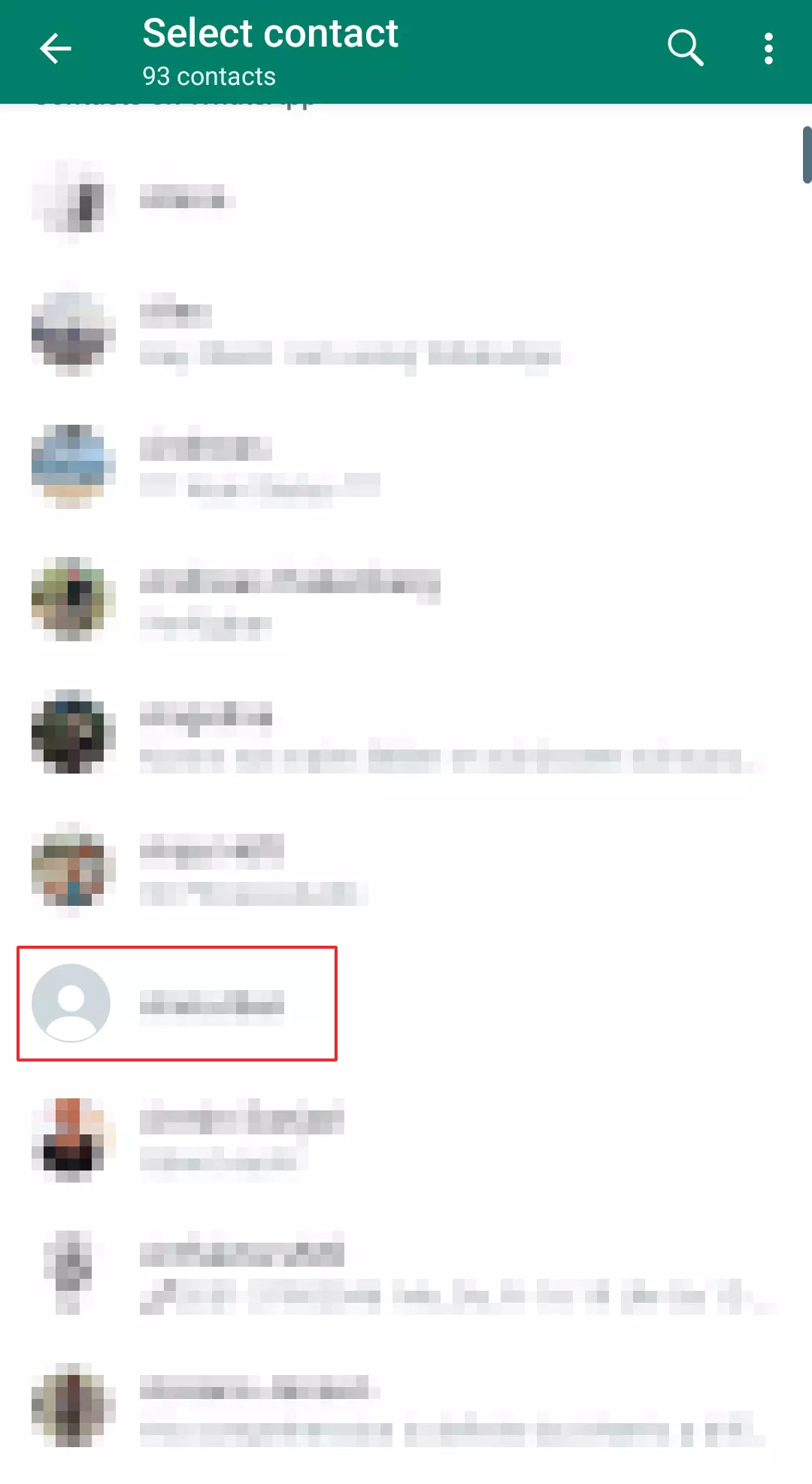 Capture d’écran de la liste de contacts sur WhatsApp Image: Capture d’écran de la liste de contacts sur WhatsApp