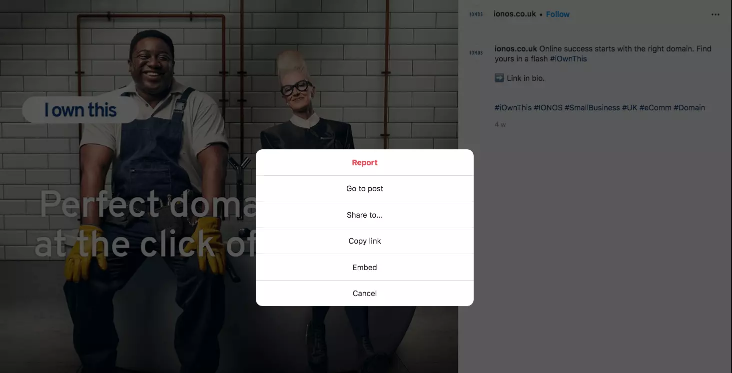 Image: Capture d’écran d’une fenêtre de partage sur Instagram