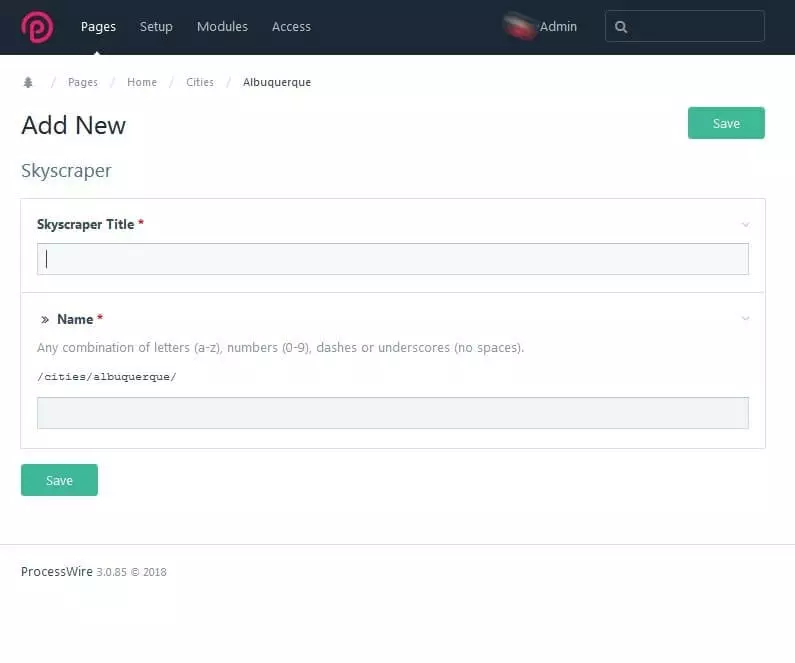 Image: Menu pour créer une nouvelle page