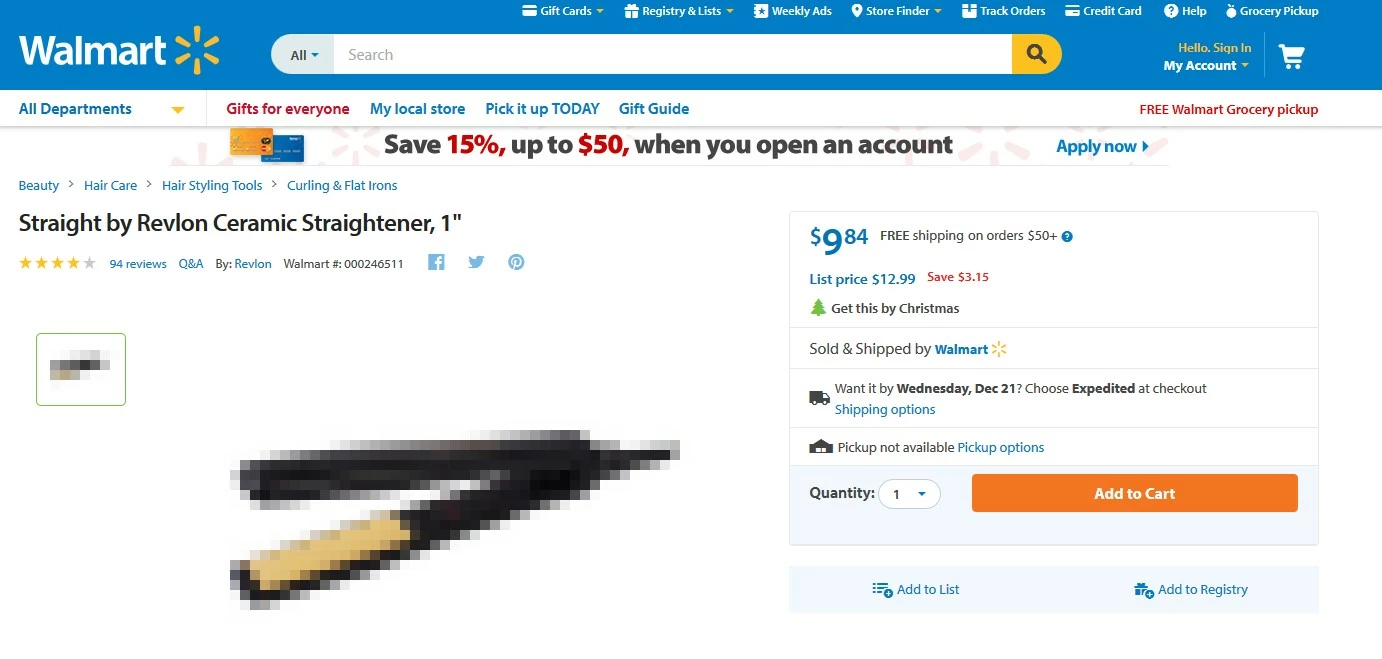 Image: fer à lisser Revlon, distribué par Walmart