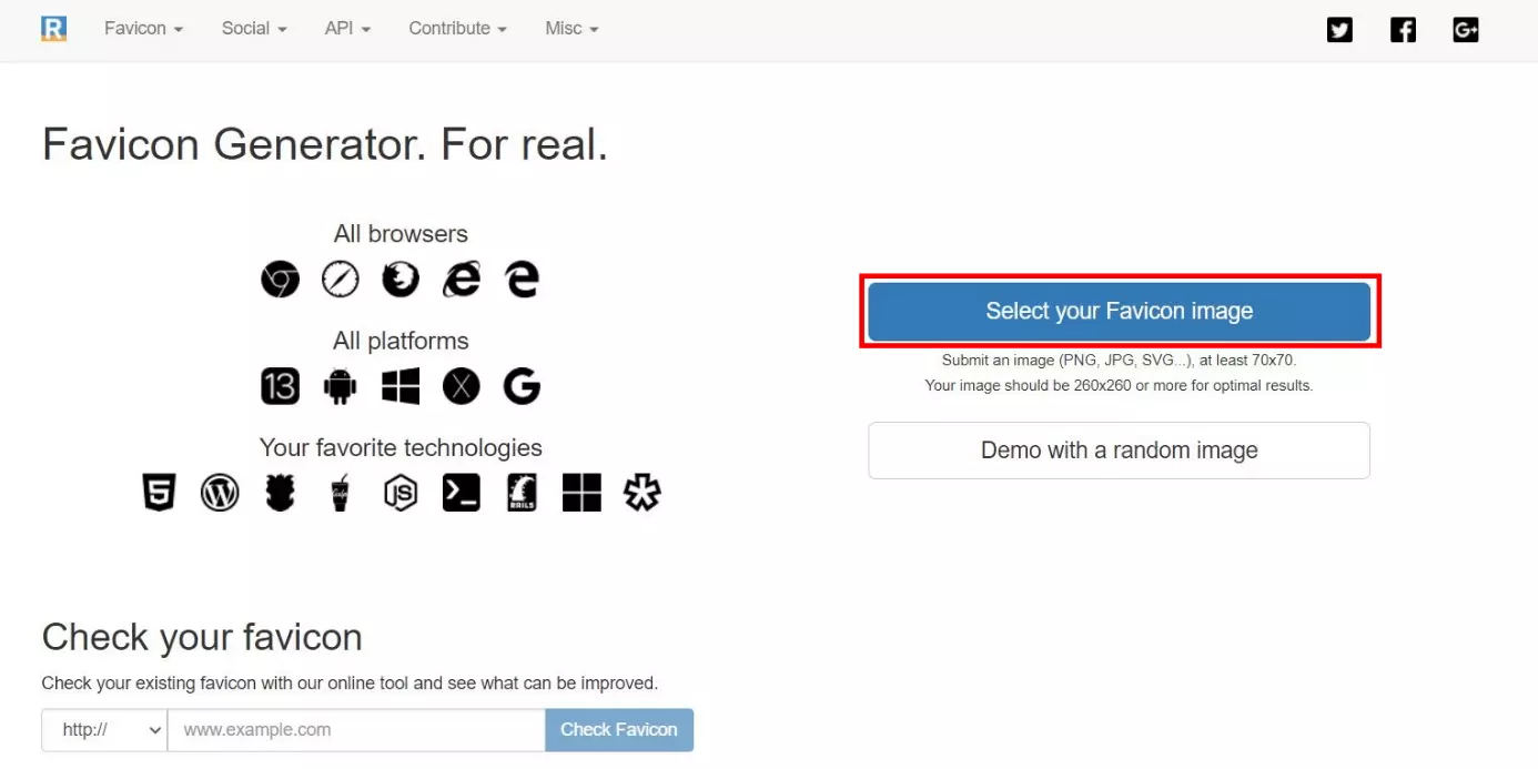 Image: RealFaviconGenerator : fenêtre dans laquelle vous téléchargez le favicon 