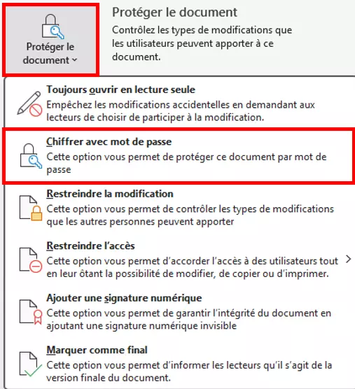 Word : chiffrer avec mot de passe Image: Word : chiffrer avec mot de passe
